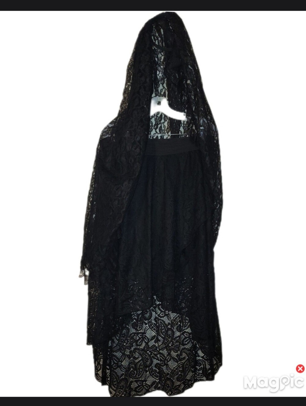 Victorian Gothic Steam Punk Black Lace Skirt Pearl Necklace Set Gloves Scarf